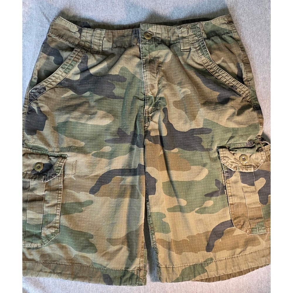 Decibel Mens Camo Cargo Shorts Size 34 Woodland Camouflage Ripstop Utility